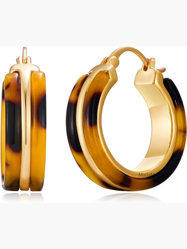 14k Gold Plated Chunky Acrylic Hoop Earrings - Leopard Print